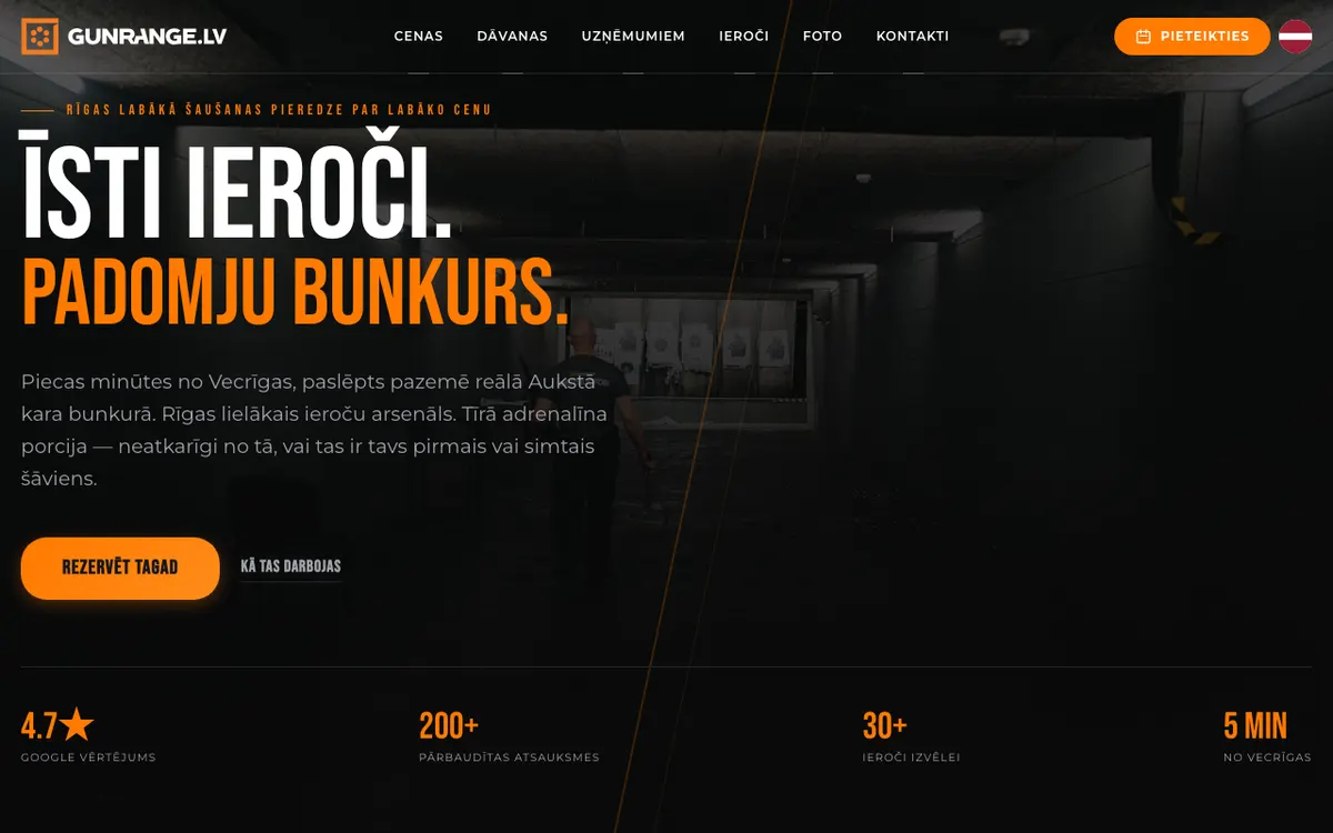 Gunrange: rebrand and booking site, website screenshot